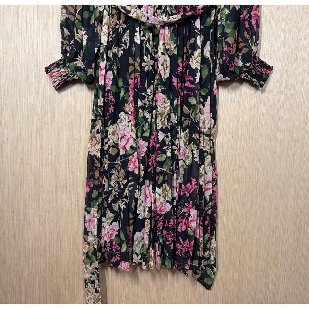 NEW Baltic Born Laurie Black Floral Midi Dress Womens 1X Pleated Lined Romantic - Picture 4 of 12